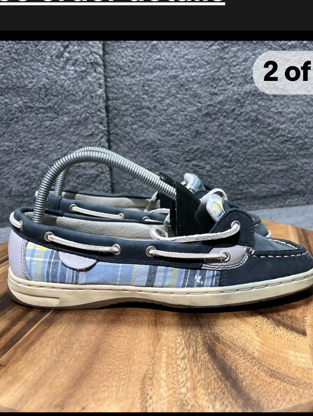Women's Navy and Blue Plaid Boat Shoes Size 8